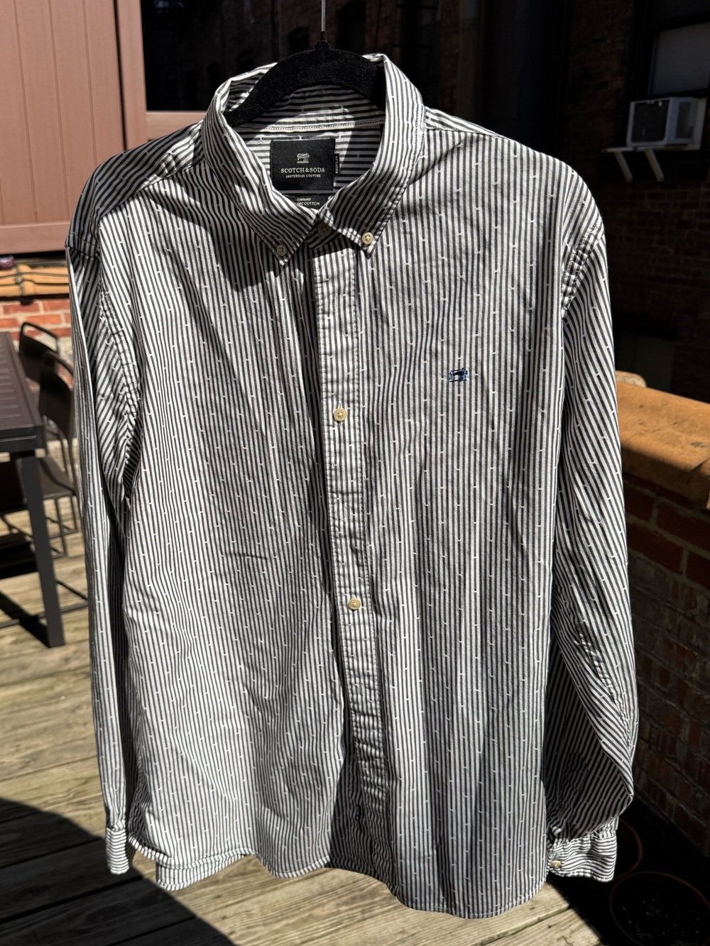 Scotch & Soda Black and White Vertical Stripe Button-Down Shirt